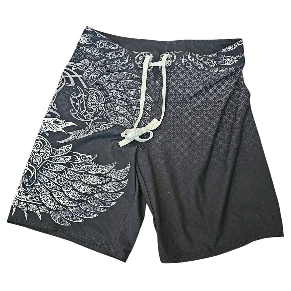 Lunafide Mens Sz M Boardshorts Shorts Black White Print